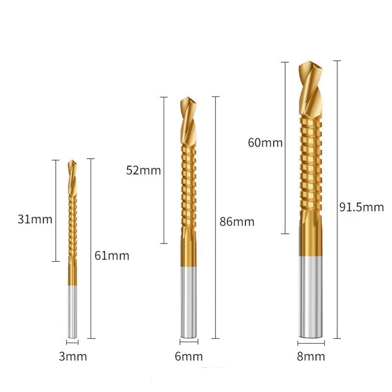 Set 6 Burghie Profesionale din Otel pentru Rulmenti cu Strat de Titan, 3 Burghie in Trepte si 3 Burghie Rasucite, Gaurire Precisa pentru Metal, Lemn si Plastic