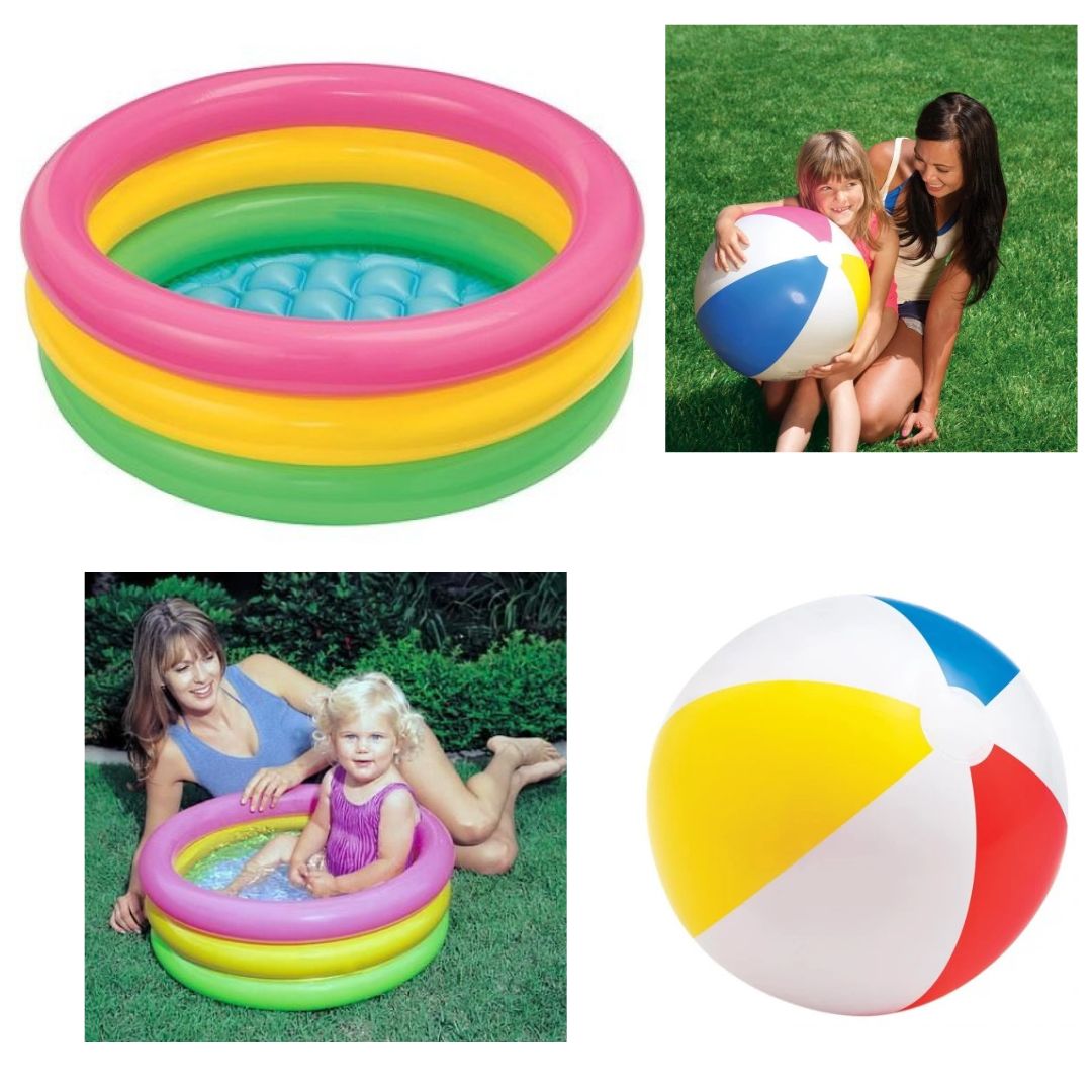 Piscina Gonflabila Intex cu 3 Inele, 61 x 22 cm + Cadou Mingee Gonflabila pentru Apa