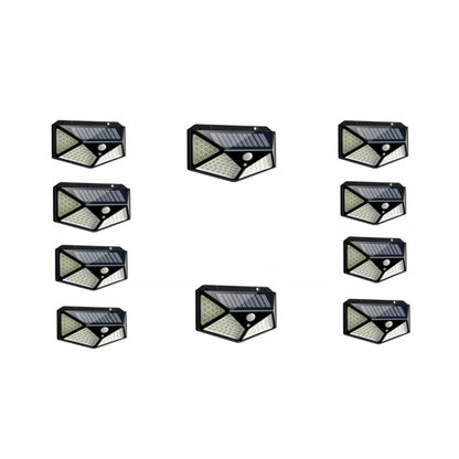 Set 10 x Lampa Solara cu Senzor de Miscare, 100 LED, Iluminare 3 Laturi, IP65 pentru Exterior