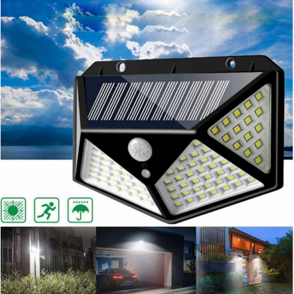 Lampa Solara cu Senzor de Miscare, 100 LED, Iluminare 3 Laturi, IP65 pentru Exterior