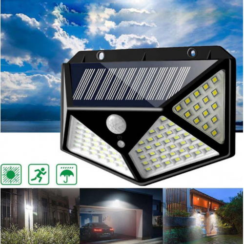 Set 10 x Lampa Solara cu Senzor de Miscare, 100 LED, Iluminare 3 Laturi, IP65 pentru Exterior