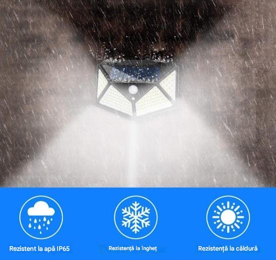 Lampa Solara cu Senzor de Miscare, 100 LED, Iluminare 3 Laturi, IP65 pentru Exterior