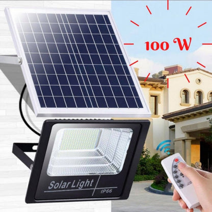 Proiector Solar 100W cu Panou Fotovoltaic si Telecomanda – Lampa LED Exterior IP65, Iluminat Curte, Gradina, Parcare