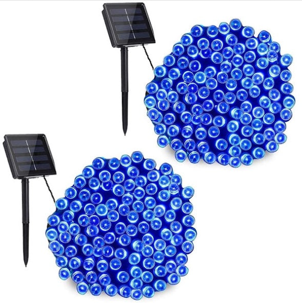 Decoratiune Solara Exterior 30m cu 300 LED Albastru – Ghirlanda Luminoasa pentru Gradina, Terasa, Curte, IP65