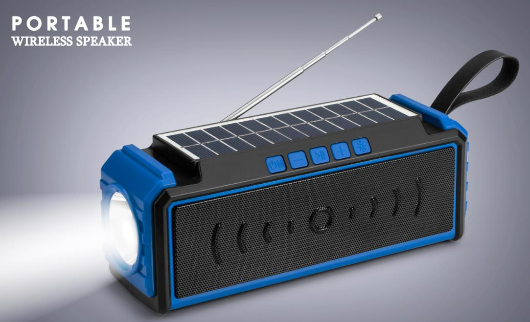 Boxa Portabila Solara MF-209 cu Lanterna LED, Bluetooth, Radio FM, Power Bank, Panou Solar Integrat