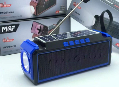 Boxa Portabila Solara MF-209 cu Lanterna LED, Bluetooth, Radio FM, Power Bank, Panou Solar Integrat