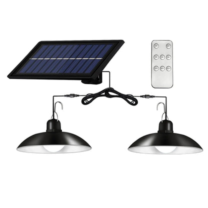 Sistem Iluminat Solar cu 2 Lampi Suspendate LED + Panou Solar si Telecomanda – Iluminare Exterior, Terasa, Foisor, Garaj, 50W