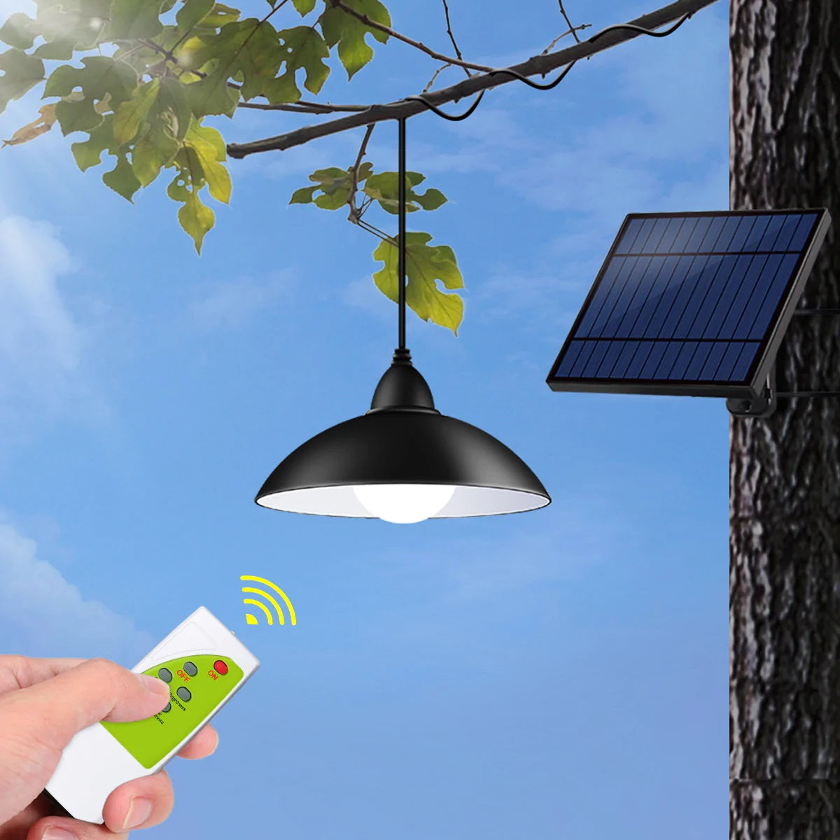 Sistem Iluminat Solar cu 2 Lampi Suspendate LED + Panou Solar si Telecomanda – Iluminare Exterior, Terasa, Foisor, Garaj, 50W