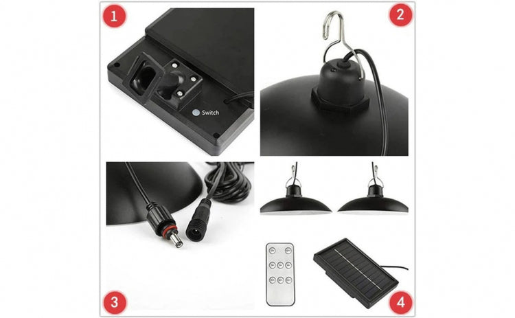 Sistem Iluminat Solar cu 2 Lampi Suspendate LED + Panou Solar si Telecomanda – Iluminare Exterior, Terasa, Foisor, Garaj, 50W