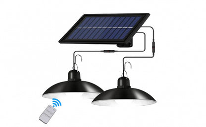 Sistem Iluminat Solar cu 2 Lampi Suspendate LED + Panou Solar si Telecomanda – Iluminare Exterior, Terasa, Foisor, Garaj, 50W