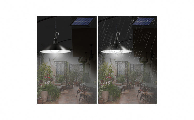 Sistem Iluminat Solar cu 2 Lampi Suspendate LED + Panou Solar si Telecomanda – Iluminare Exterior, Terasa, Foisor, Garaj, 50W