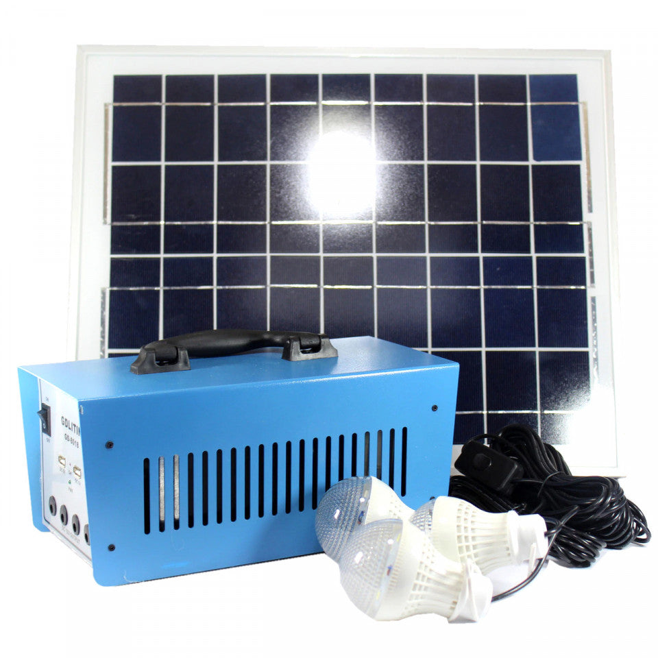 Kit Sistem Iluminat Solar 100W, 220V Portabil cu Panou Fotovoltaic si 3 Becuri LED – Generator Solar pentru Camping, Casa si Situatii de Urgenta