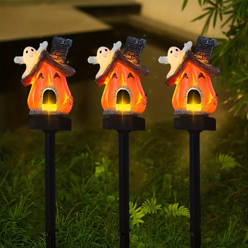 Set 3 x Lampa Solara Gradina Model Casuta Misterioasa, 30 cm, LED Exterior, Rezistenta la Ploaie