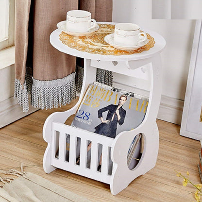 Set 2 x Masuta Rotunda Alba, cu Spatiu Depozitare, Design Modern, din PVC, Ideala pentru Living, Dormitor sau Balcon