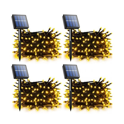 Set 4 x  Decoratiune Solara 100 LED, 10 Metri Alb Cald– Iluminat Decorativ Exterior cu Panou Solar, Rezistente la Intemperii