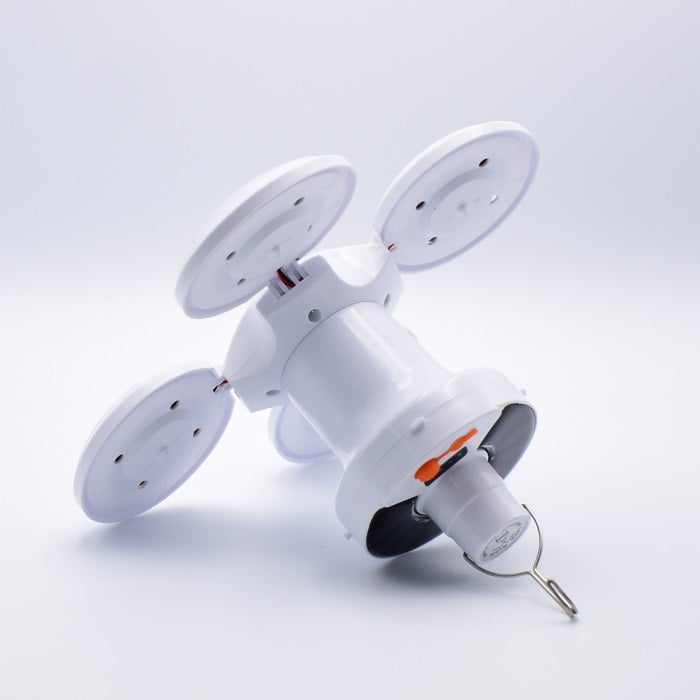 Set 2 x Bec cu Panou Solar si Incarcare USB, Lampa Camping si Urgenta cu Carlig, 3 Panouri Iluminare 360°, Acumulator Inclus