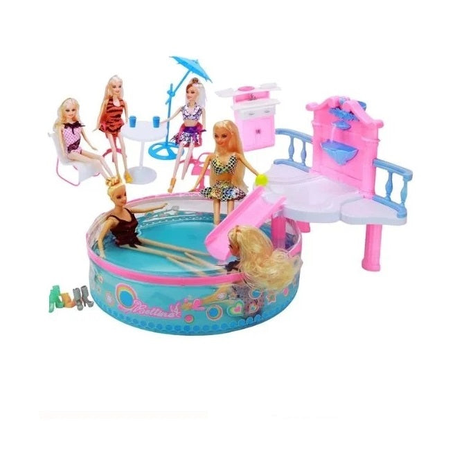 Set de Joaca pentru Copii, Papusa, Piscina si Accesorii pentru Plaja