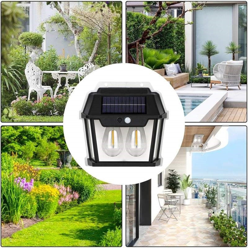 Set 2 x Lampa Solara Exterior cu 2 Becuri LED si Senzor de Miscare - Super Luminoasa, Rezistenta la Apa IP65