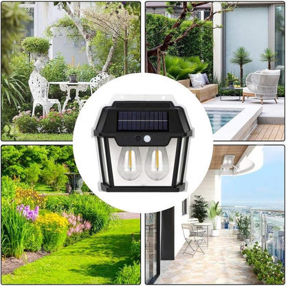 Set 2 x Lampa Solara Exterior cu 2 Becuri LED si Senzor de Miscare - Super Luminoasa, Rezistenta la Apa IP65