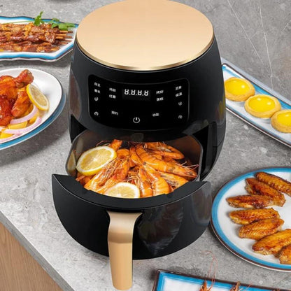 Air Fryer - Friteuza fara Ulei 6 Litri, Display Digital, 2400 W, Functie de Coacere + 100 Hartii Cadou