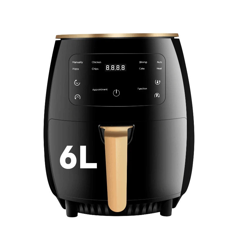 Air Fryer - Friteuza fara Ulei 6 Litri, Display Digital, 2400 W, Functie de Coacere + Set 50 hartii de Copt + 2 x Forma din Silicon Reutilizabila