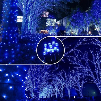 Decoratiune Solara Exterior 30m cu 300 LED Albastru – Ghirlanda Luminoasa pentru Gradina, Terasa, Curte, IP65