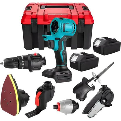 Trusa Scule Electrice 5 in 1 Fara Fir, 2 Acumulatori, Bormasina, Drujba, Polizor, Slefuitor, Set Profesional cu Cutie
