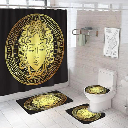 Set Pentru Baie Premium cu 4 Piese: Perdea, Covorase Si Husa De Toaleta -  Head Versace