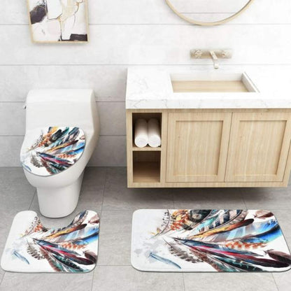 Set Pentru Baie Premium cu 4 Piese: Perdea, Covorase Si Husa De Toaleta - Simple Leaves