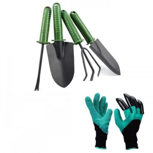 Kit Intretinere Gradina – 4 x Unelte Sapat, Furtun Extensibil 30M cu Accesoriu de Stropit si Manusi cu Gheare