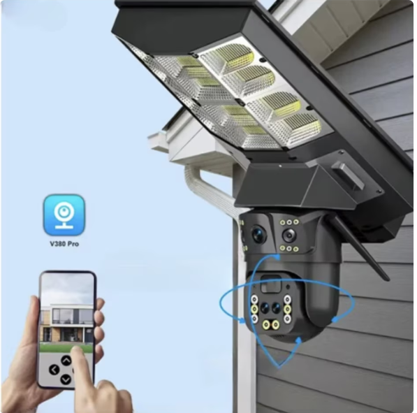 Lampa Stradala Solara cu Camera WiFi V380 PRO 4MP, Panou Solar Inclus, Senzor Miscare PIR, Supraveghere HD Full Color, Control din Telefon