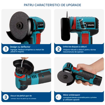 Mini Polizor GrinderPro 500W cu 2 Acumulatori 48V si 6 Discuri Incluse, Portabil si Puternic pentru Taiat Metal si Lemn