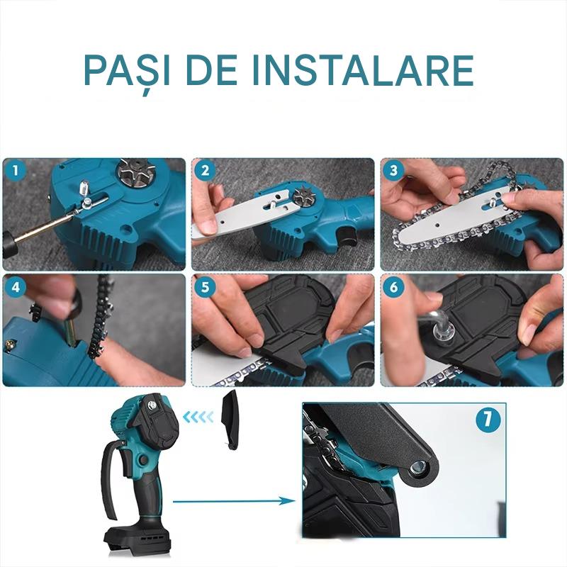 Mini Drujba Electrica cu 2 Acumulatori 24V – Fierastrau Electric Portabil pentru Taiat Lemn si Crengi