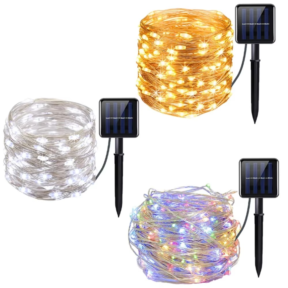 Ghirlanda Solara 300 LED din Sarma de Cupru – 3m, 8 Jocuri de Lumini, Diverse Culori