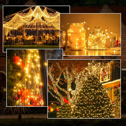 Ghirlanda Solara 300 LED din Sarma de Cupru – 3m, 8 Jocuri de Lumini, Diverse Culori