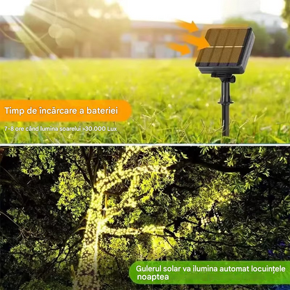 Ghirlanda Solara 300 LED din Sarma de Cupru – 3m, 8 Jocuri de Lumini, Diverse Culori