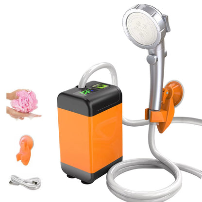 Dus Portabil pentru Camping cu Pompa Electrica si Afisaj Digital, 3 Moduri de Pulverizare, Autonomie Pana La 110 Minute, Furtun 2 m si Accesorii Complete