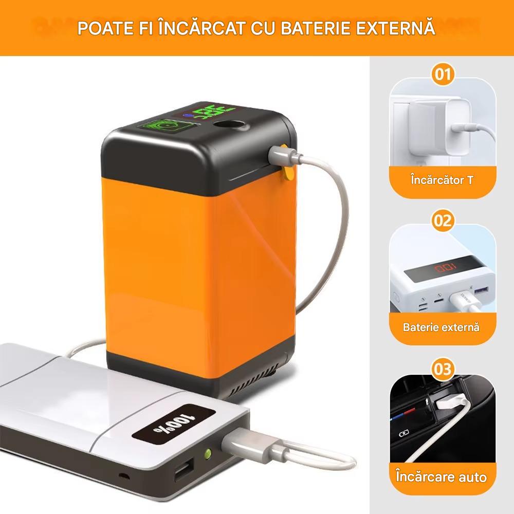 Dus Portabil pentru Camping cu Pompa Electrica si Afisaj Digital, 3 Moduri de Pulverizare, Autonomie Pana La 110 Minute, Furtun 2 m si Accesorii Complete