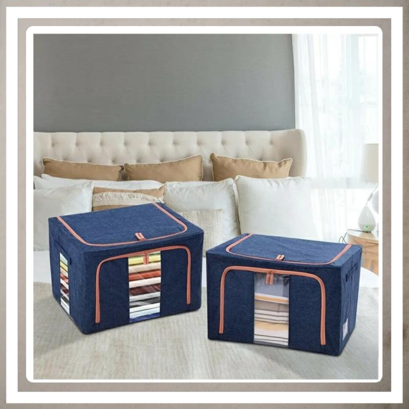 Set 3 x Organizator Pliabil cu Fermoar si Fereastra pentru Depozitare 24L + 66L + 100L, Albastru