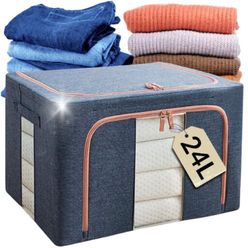 Set 3 x Organizator Pliabil cu Fermoar si Fereastra pentru Depozitare 24L + 66L + 100L, Albastru
