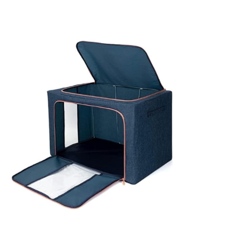 Set 3 x Organizator Pliabil cu Fermoar si Fereastra pentru Depozitare 24L + 66L + 100L, Albastru