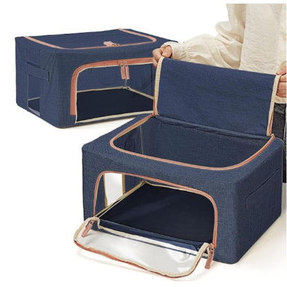 Set 3 x Organizator Pliabil cu Fermoar si Fereastra pentru Depozitare 24L + 66L + 100L, Albastru