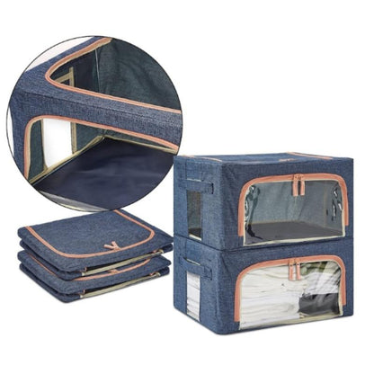 Set 3 x Organizator Pliabil cu Fermoar si Fereastra pentru Depozitare 24L + 66L + 100L, Albastru