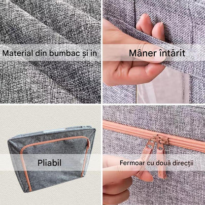 Set 3 x Organizator Pliabil cu Fermoar si Fereastra pentru Depozitare 24L + 66L + 100L, Gri