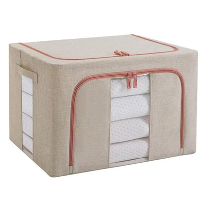 Set 3 x Cutie Pliabila cu Fermoar si Fereastra pentru Depozitare 24L + 66L + 100L, Crem