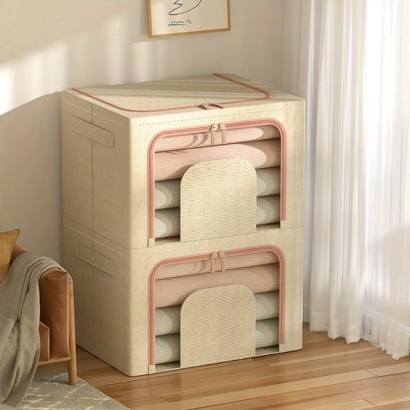 Set 3 x Cutie Pliabila cu Fermoar si Fereastra pentru Depozitare 24L + 66L + 100L, Crem