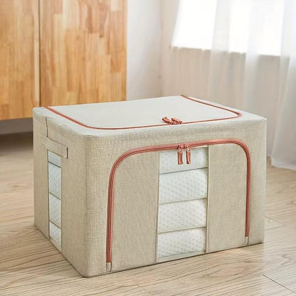 Set 3 x Cutie Pliabila cu Fermoar si Fereastra pentru Depozitare 24L + 66L + 100L, Crem