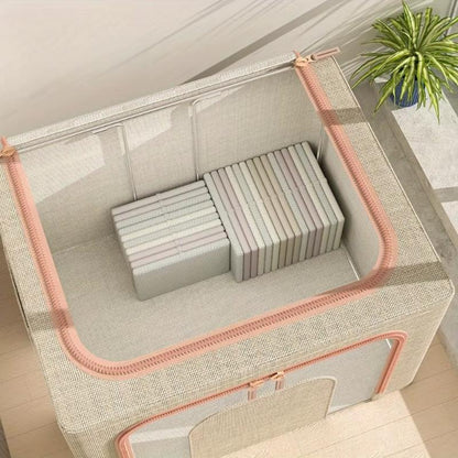 Set 3 x Cutie Pliabila cu Fermoar si Fereastra pentru Depozitare 24L + 66L + 100L, Crem