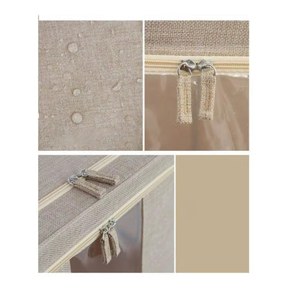 Set 3 x Cutie Pliabila cu Fermoar si Fereastra pentru Depozitare 24L + 66L + 100L, Crem