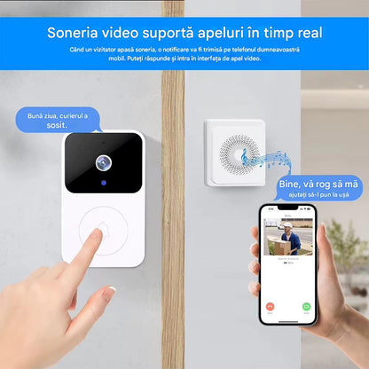 Sonerie Inteligenta cu Camera WiFi HD, Senzor Miscare, Audio Bidirectional, Night Vision, Notificari pe Telefon